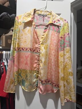 Zara Pastel Paisley & Baroque Satin Button-Down Shirt